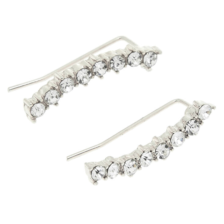 Silver Tone Curved Faux Crystal Bar Ear Crawler,