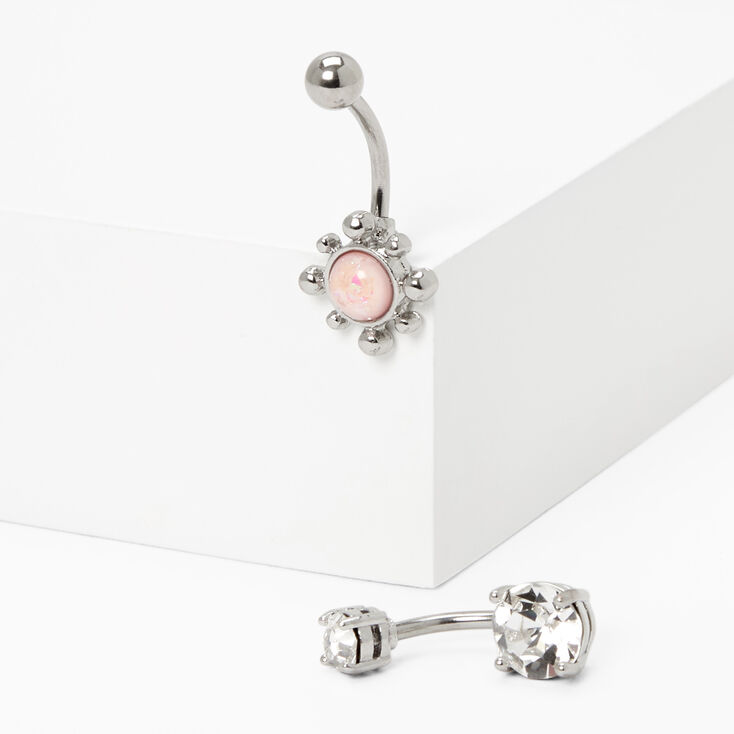 Silver Sun &amp; Gemstone Belly Rings - 2 Pack,