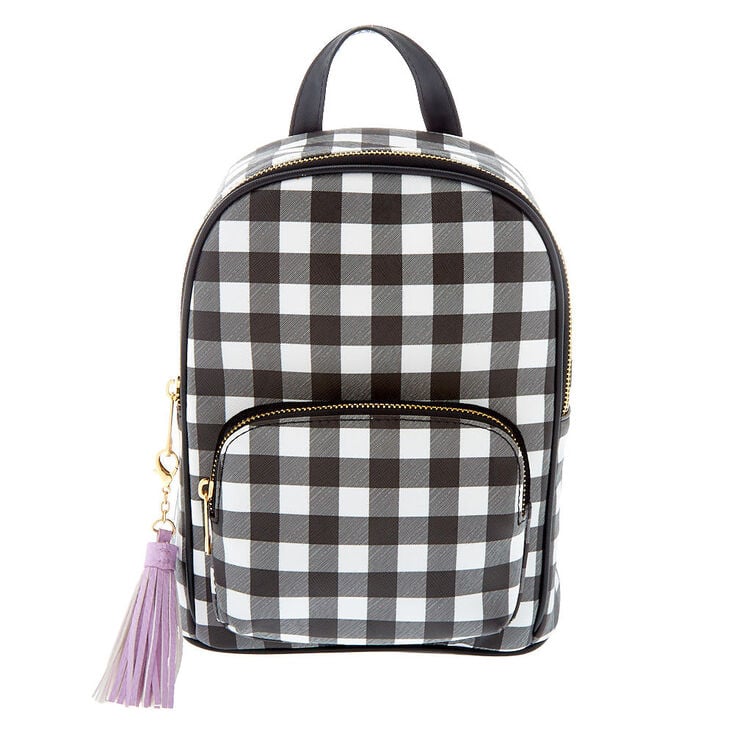 Gingham Print Midi Backpack - Black,