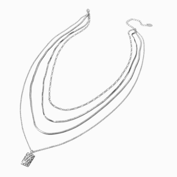 Silver-tone Hammered Pendant Extended Length Multi-Strand Necklace,