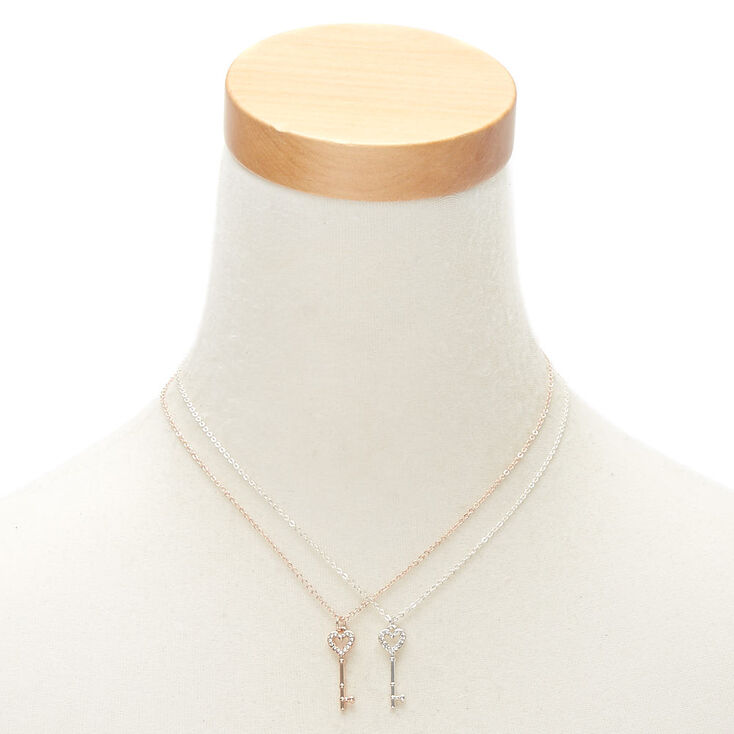 Best Friends Mixed Metal Key Pendant Necklaces - 2 Pack,