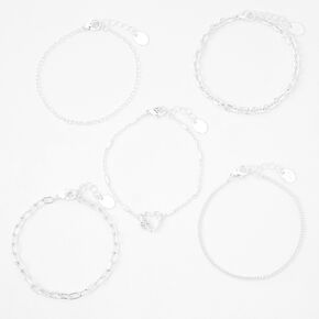 Silver Heart Chain Bracelets - 5 Pack,