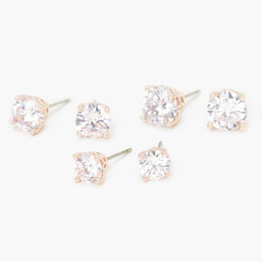 Rose Gold Cubic Zirconia Round Stud Earrings - 6MM, 7MM, 8MM,