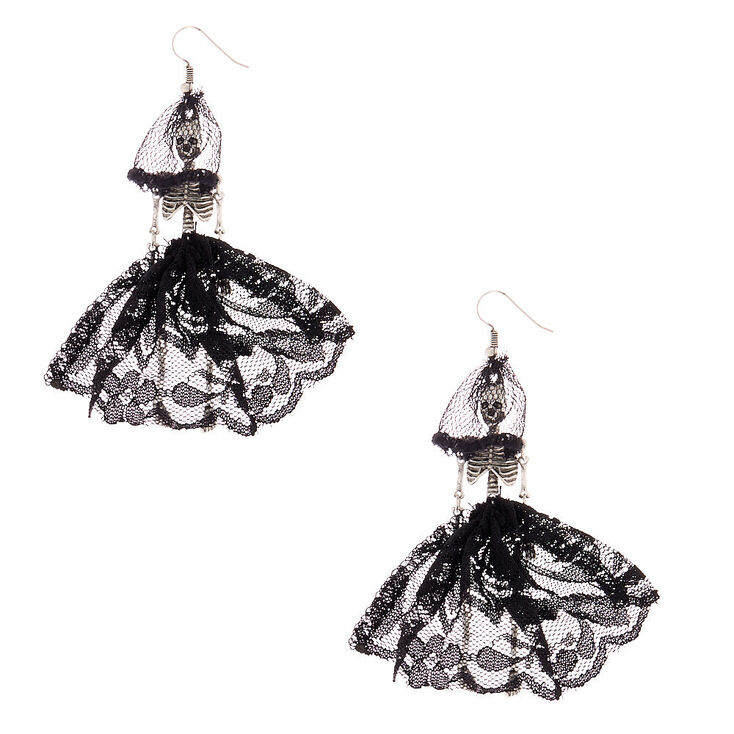 Silver 3" Day of the Dead Skeleton Drop Earrings,