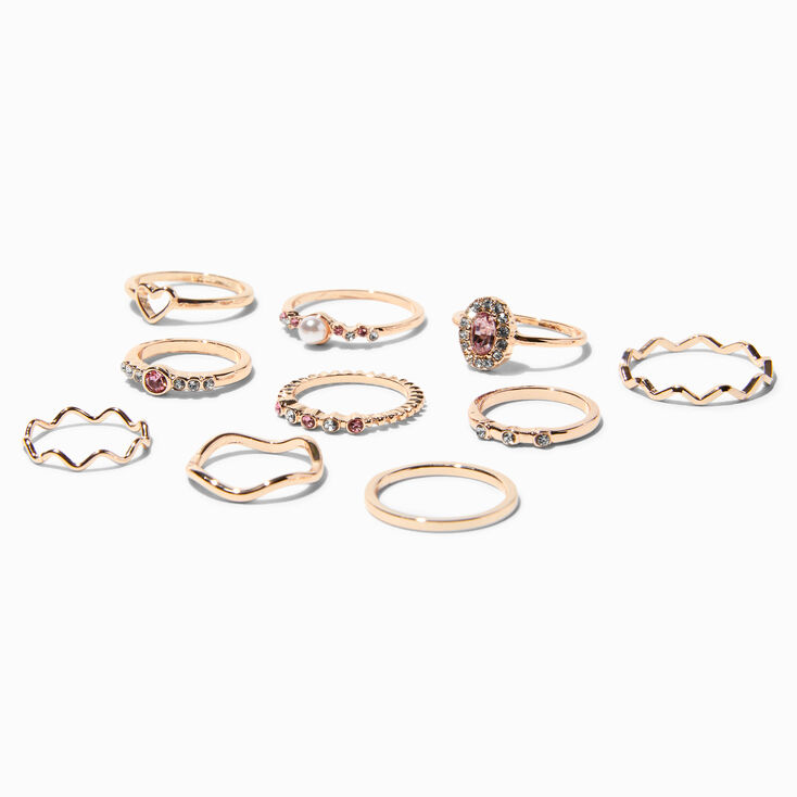 Rose Gold Mixed Statement Rings - 10 Pack,