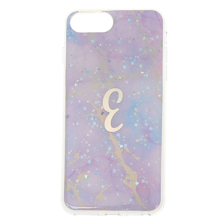 Lilac Marble Glitter Initial Phone Case - E,