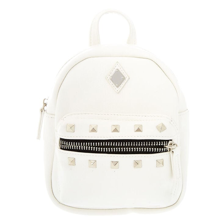 Leather Studded Mini Backpack - White,