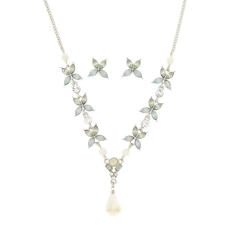 Silver Mermaid Pearl Floral Jewelry Set - 2 Pack,