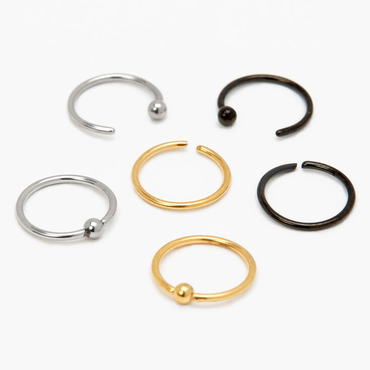 Mixed Metal 20G Hoop Nose Rings - 6 Pack,