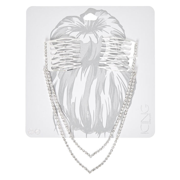 Silver Tone Double Chain Peaked Faux Crystal Decorative Hair Swag,
