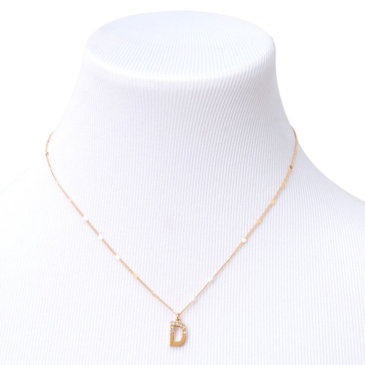 Gold Half Stone Initial Pendant Necklace - D,
