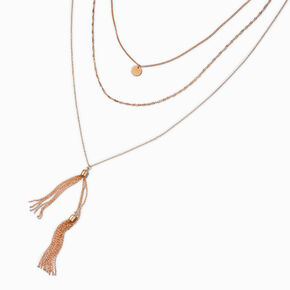 Gold-tone Tassel Bolo Disc Extended Length Multi-Strand Necklace,