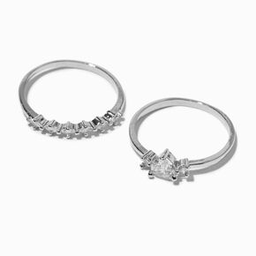 Silver Cubic Zirconia Heart Rings - 2 Pack,
