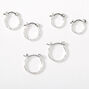 Silver Graduated Textured Hinge Hoop Earrings - 3 Pack,