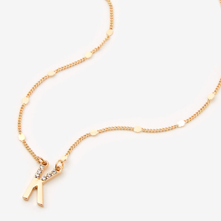 Gold-tone Half Stone Initial Pendant Necklace - K,