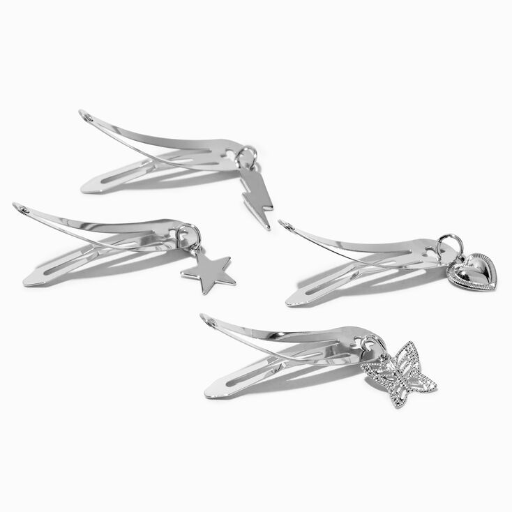 Silver Icon Charm Snap Hair Clips - 4 Pack,