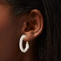 White Bead 30MM Hoop Earrings,