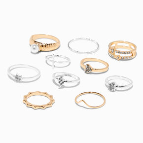 Mixed Metal Geometric Sparkle Rings - 10 Pack,