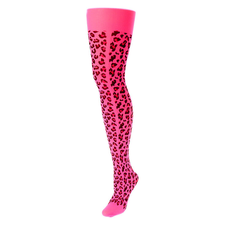 Leopard Print Neon Tights - Pink,