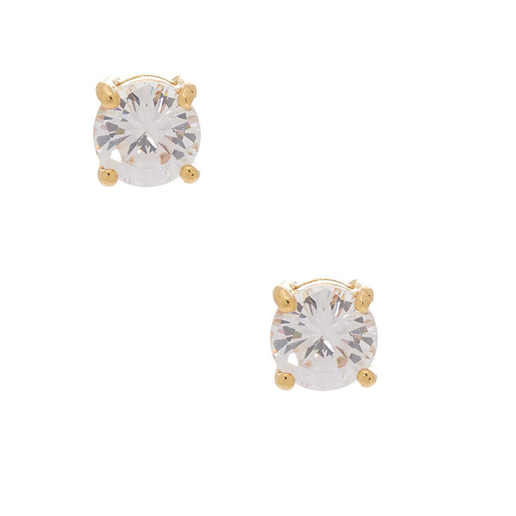 18kt Gold Plated Cubic Zirconia 8MM Round Stud Earrings,