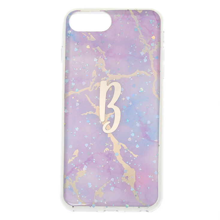 Lilac Marble Glitter B Initial Phone Case - Fits iPhone 6/7/8 Plus,