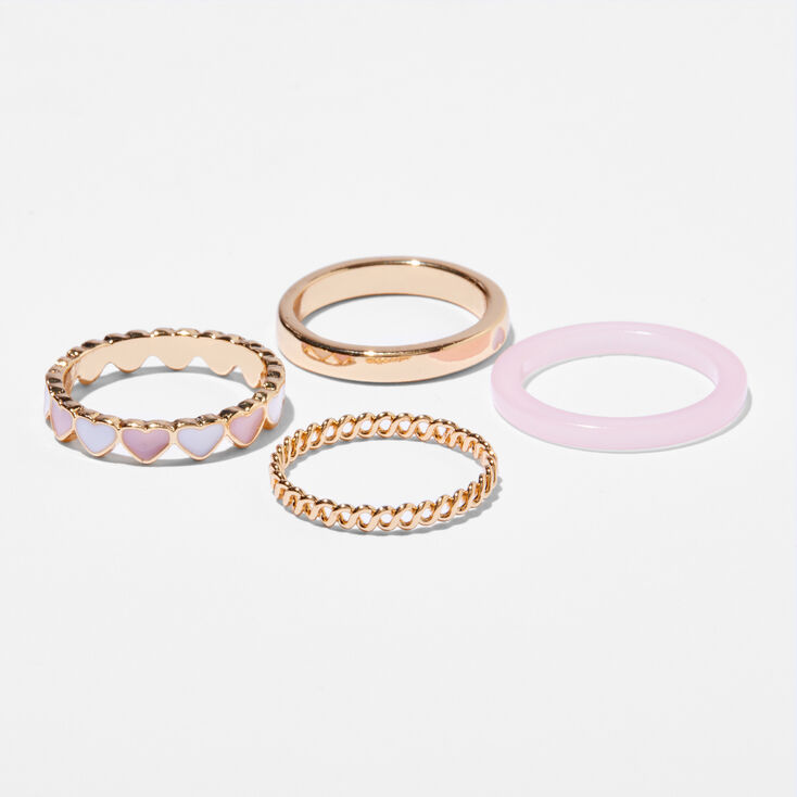 Pink Hearts Gold Woven Rings Set - 4 Pack,