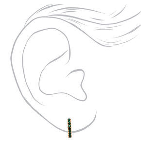 Gold 10MM Crystal Huggie Hoop Earrings - Green,