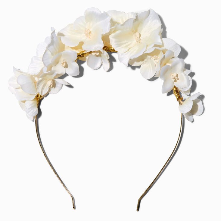 White Flower Gold Headband,