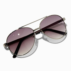 Crystal Accent Silver &amp; Black Aviator Sunglasses,
