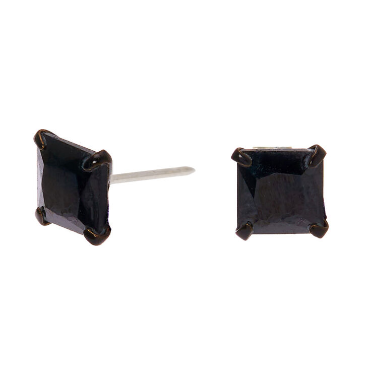 Sterling Silver Cubic Zirconia Hematite 5MM Square Stud Earrings - Black,