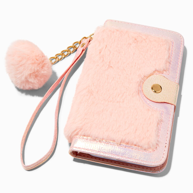 Furry Pink Wristlet Phone Case - Fits iPhone&reg; 12 Pro,