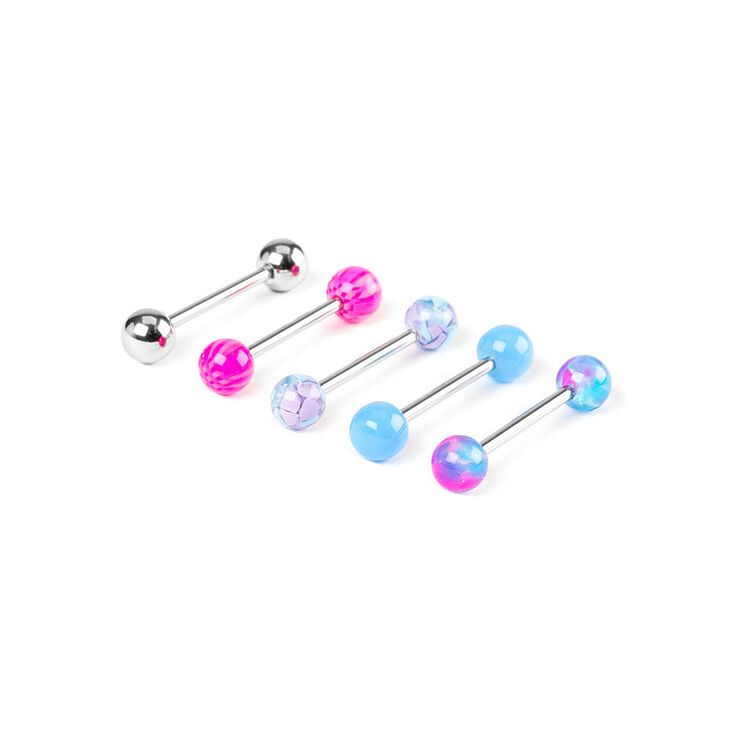 14G Pastel Tie Dye Tongue Barbells Set of 5,