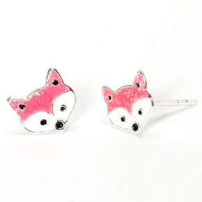 Sterling Silver Fox Stud Earrings - Pink,