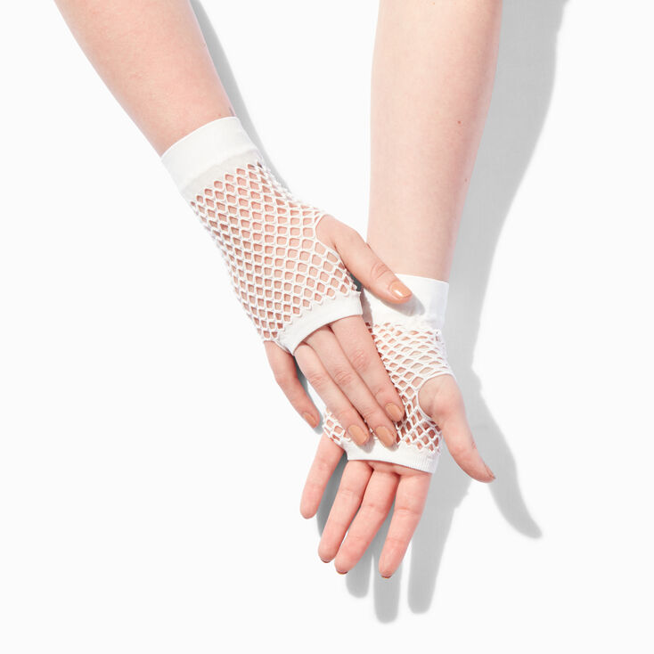 White Fishnet Fingerless Gloves,