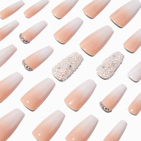 Nude Ombre Bling Squareletto Vegan Faux Nail Set - 24 Pack,