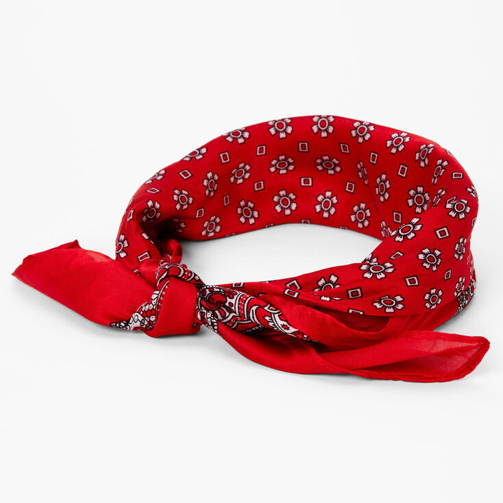 Red Floral Paisley Silky Bandana Headwrap,