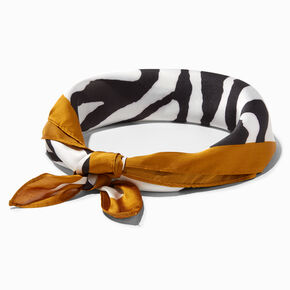 Black Zebra Print Mustard Silky Bandana Headwrap,