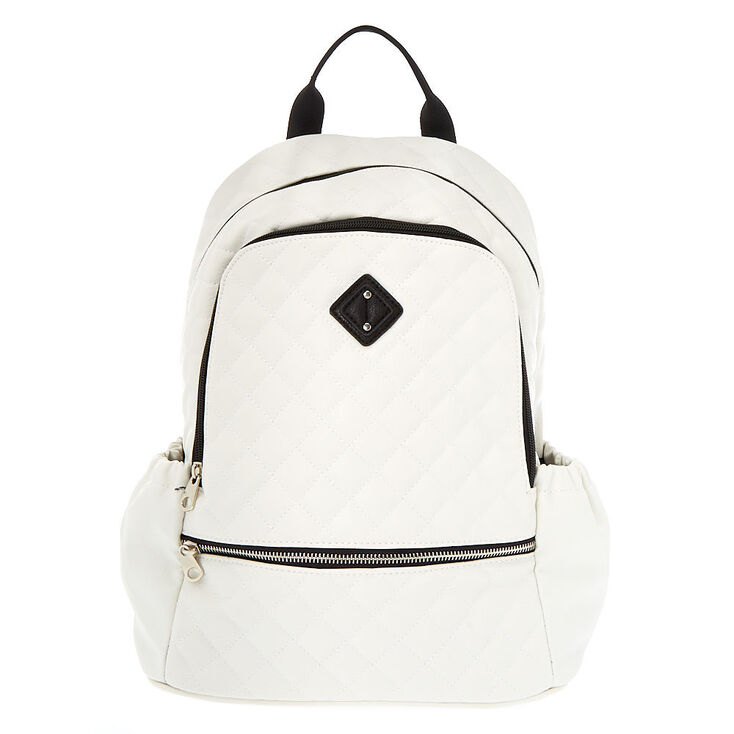 Faux Leather Quilted Functional Backpack - White | Icing US