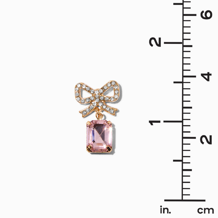 Gold-tone Pink Crystal Bow 1&quot; Drop Earrings,