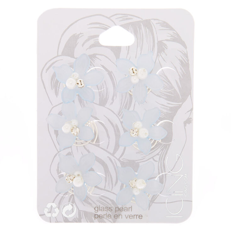 Frosted Flower Hair Spinners - Blue, 6 Pack,