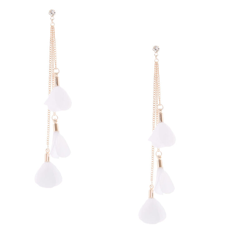 Rose Gold 4" Flower Petal Drop Earrings - White,