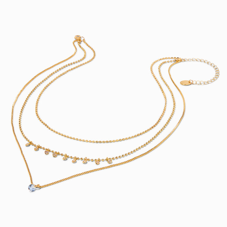 Gold Cubic Zirconia Confetti Multi-Strand Chain Necklace,