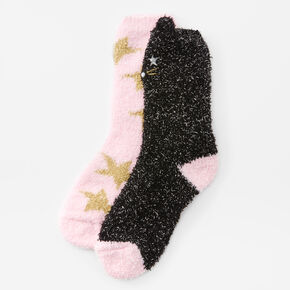 Cozy Glitter Cat Crew Socks - 2 Pack,