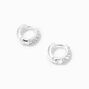 Silver 10MM Crystal Huggie Hoop Earrings,