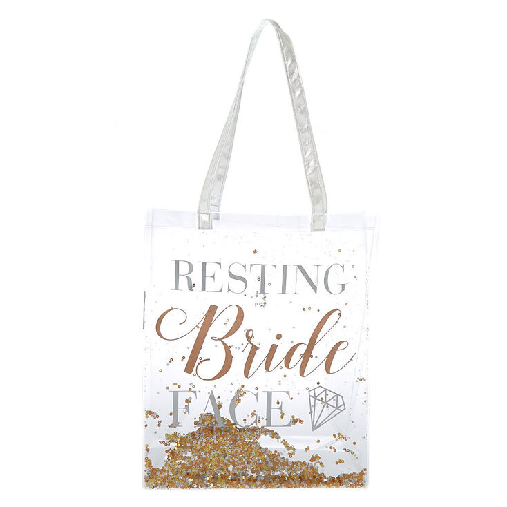 Shaker Sequin Resting Bride Face Tote Bag - Clear,