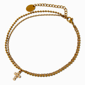 Gold-tone Crystal Cross Stainless Steel Multi-Strand Chain Anklet,