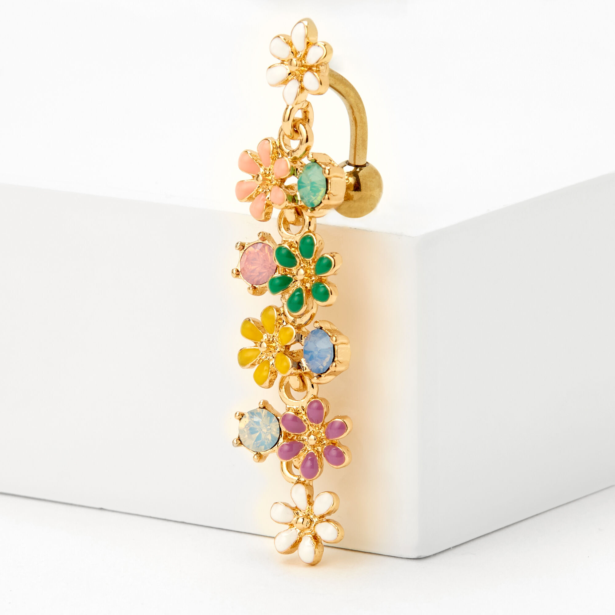 Gold 14G Rainbow Flower Top Down Belly Ring Icing US