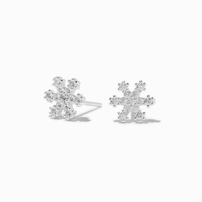 Sterling Silver Cubic Zirconia Snowflake Stud Earrings,