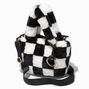 Black &amp; White Checkerboard Furry Crossbody Tote Bag,