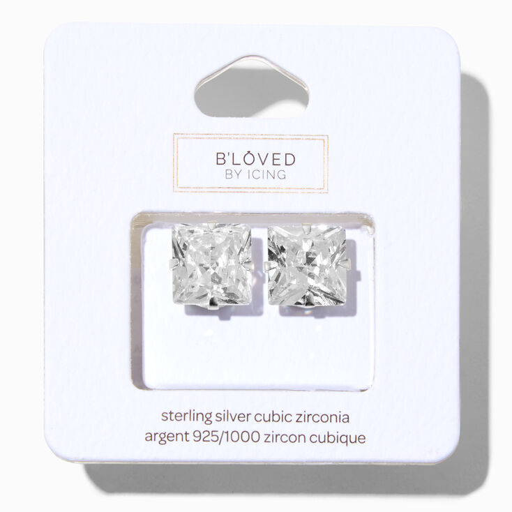 B&#39;Loved by Icing Sterling Silver Cubic Zirconia 10MM Square Stud Earrings,
